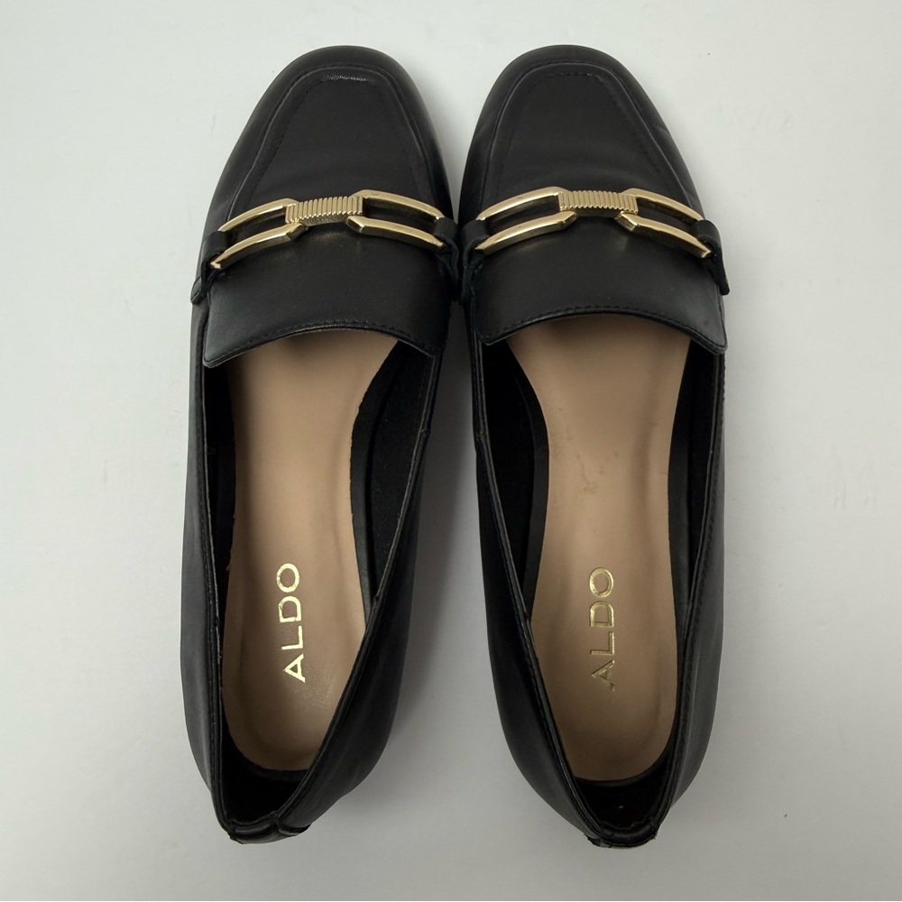 ALDO Black Flats with Gold Accents